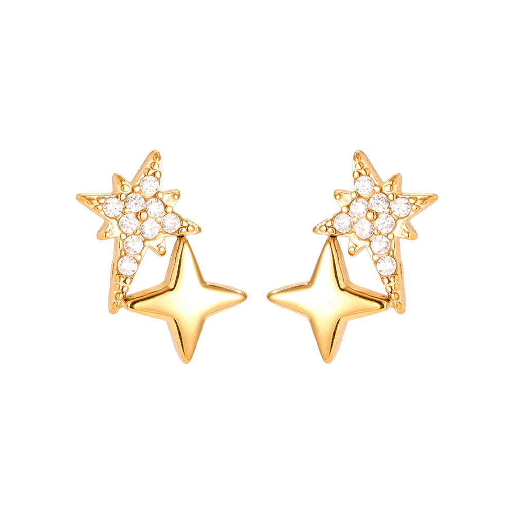 10mm Sparkling Diamond Star Stainless Steel Earrings        