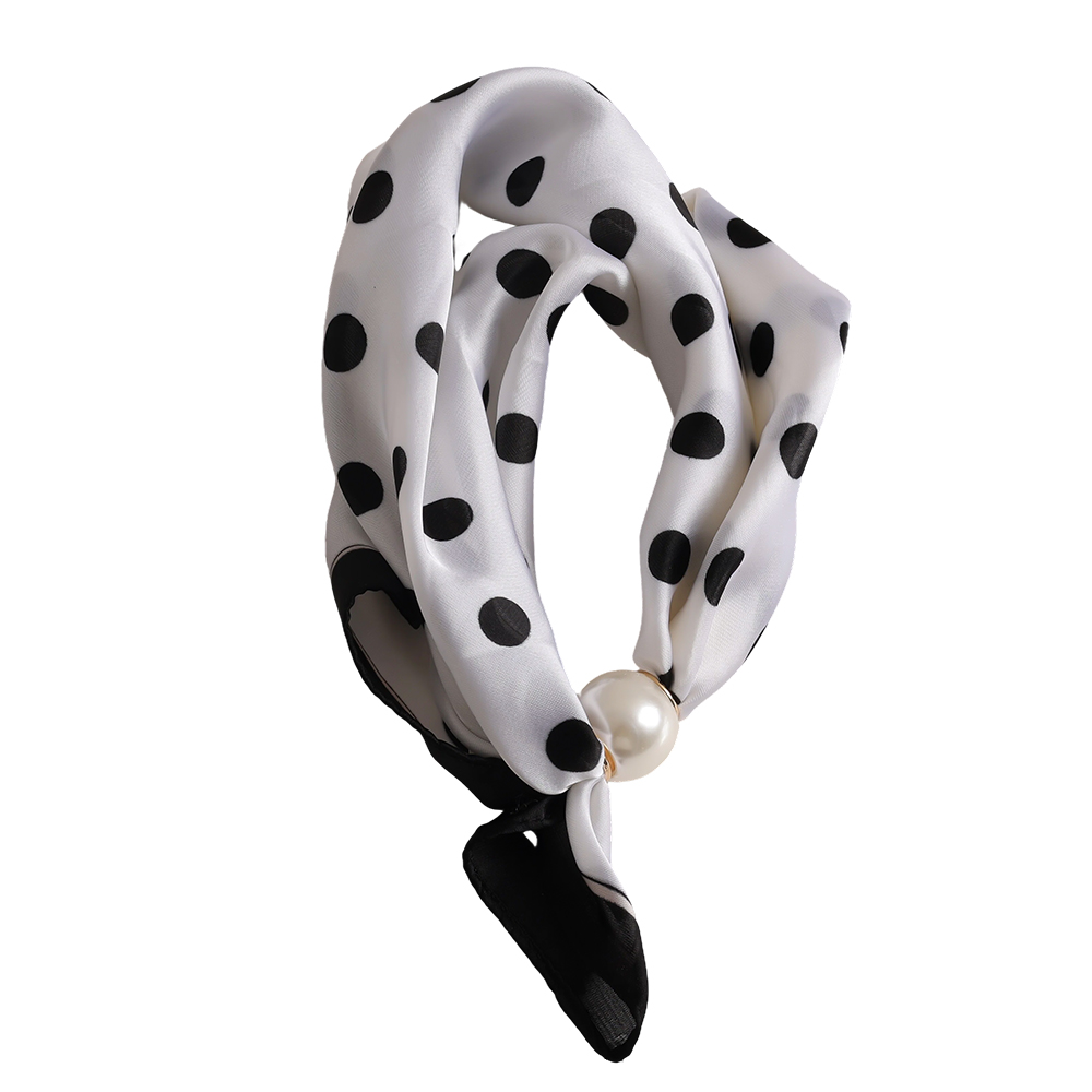 43cm white with black dots beaded scarf  
