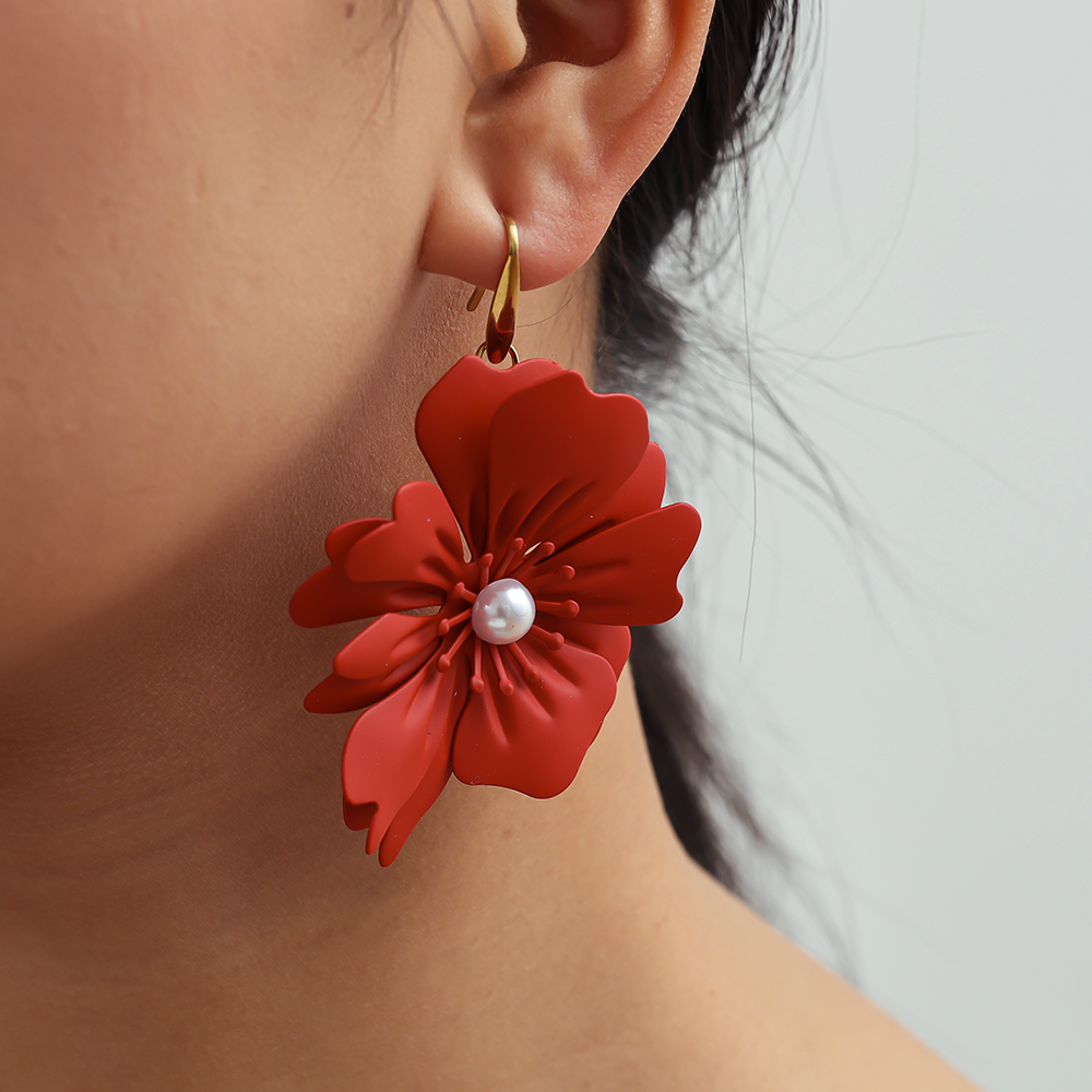 70mm Red Flower Earrings 