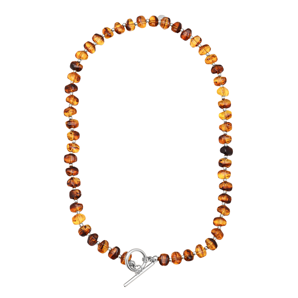 45cm Acrylic Brown Beads Stainless Steel Necklace   