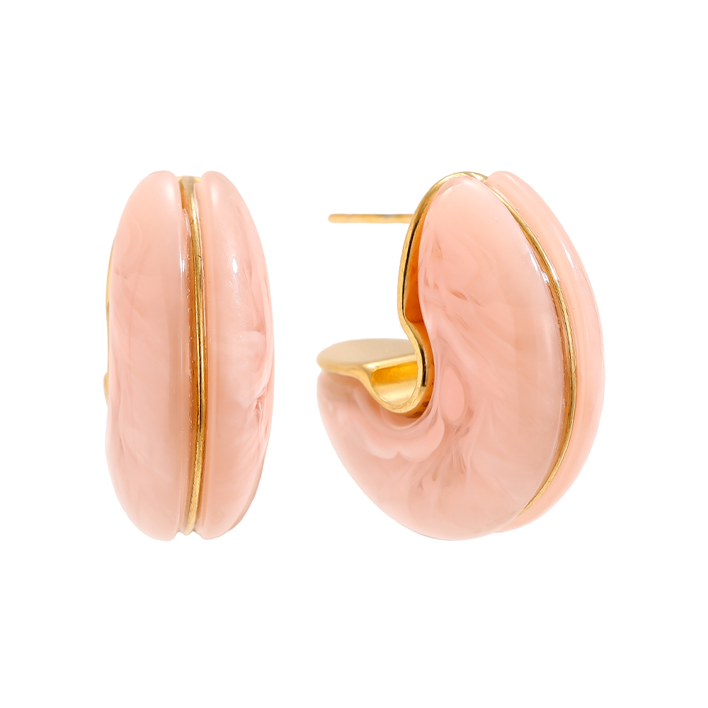 25mm Half Hoop Moon Resin Stainless Steel Earrings       