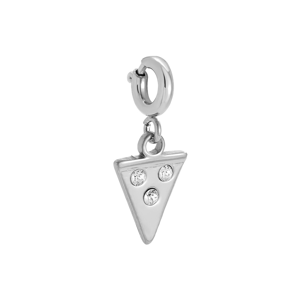 10mm Spring Clasp Diamond Pizza Stainless Steel Pendant    