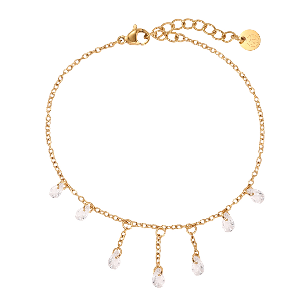 Stainless steel bracelet 17cm drop-shaped zirconia