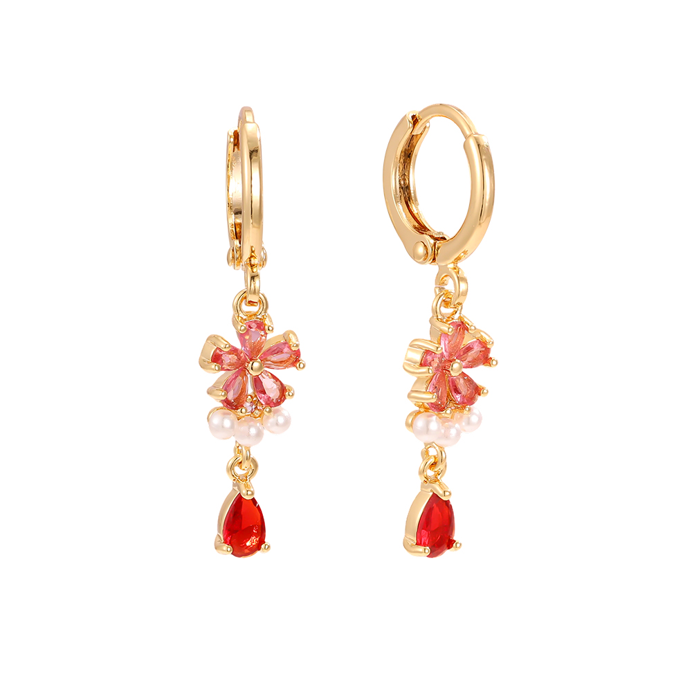 Gold-plated earrings 34mm coloured zirconia flower   