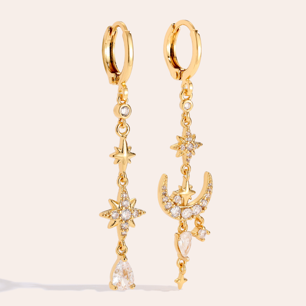 5.2cm Diamond Moon And Star Joy Gold-plated Earrings       