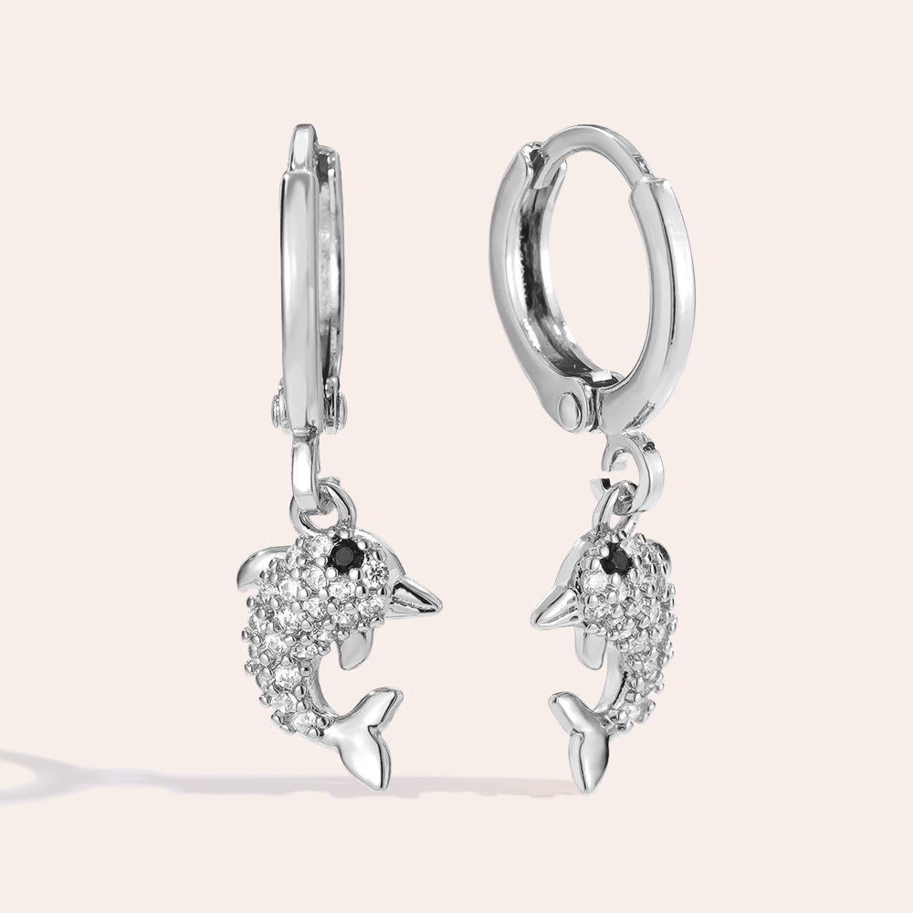 25mm Cute Dolphin Diamond Gold Plated Earrings