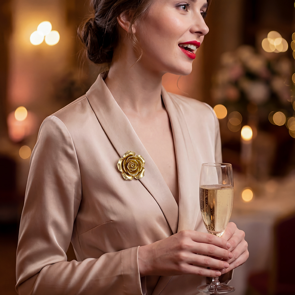 35mm vintage gold rose decorative button brooch 