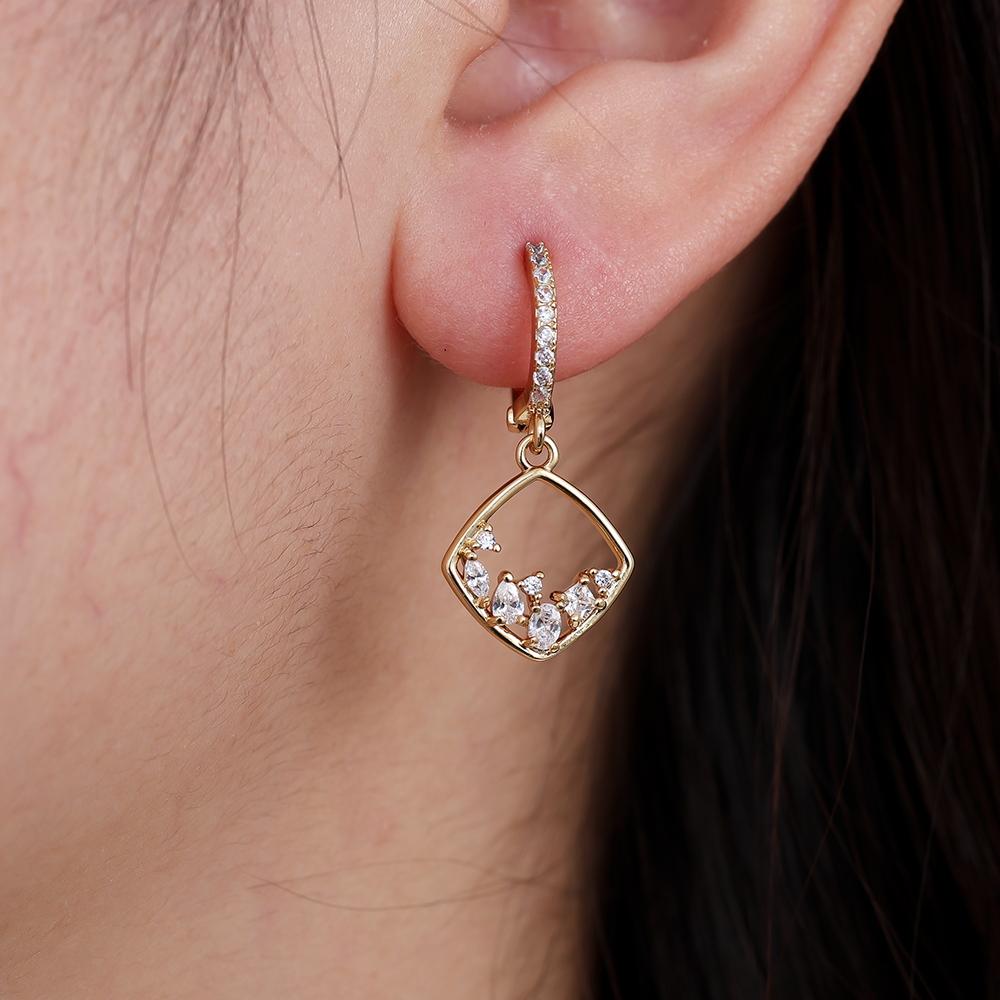 Gold-plated earrings 27mm Nice Diamonds Frame