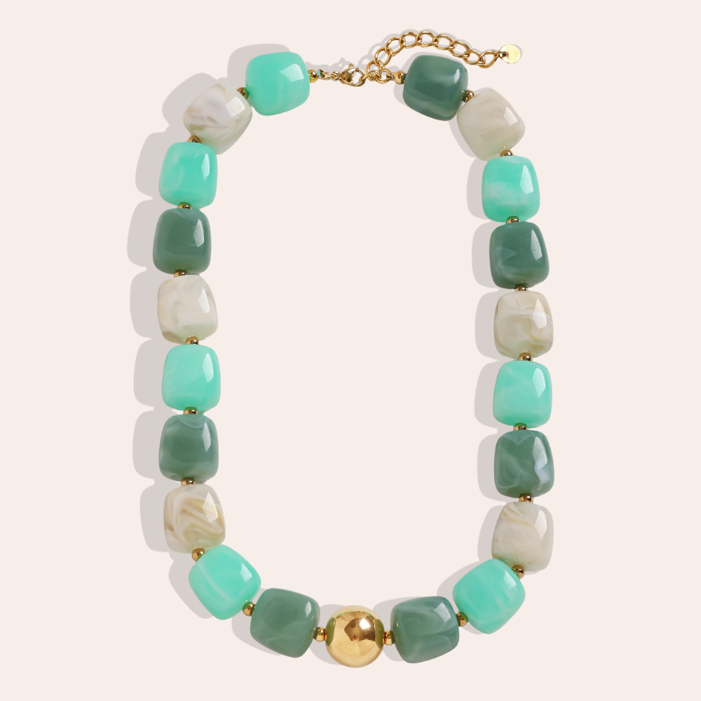 43cm Adjustable resin square round shape stainless steel necklace  