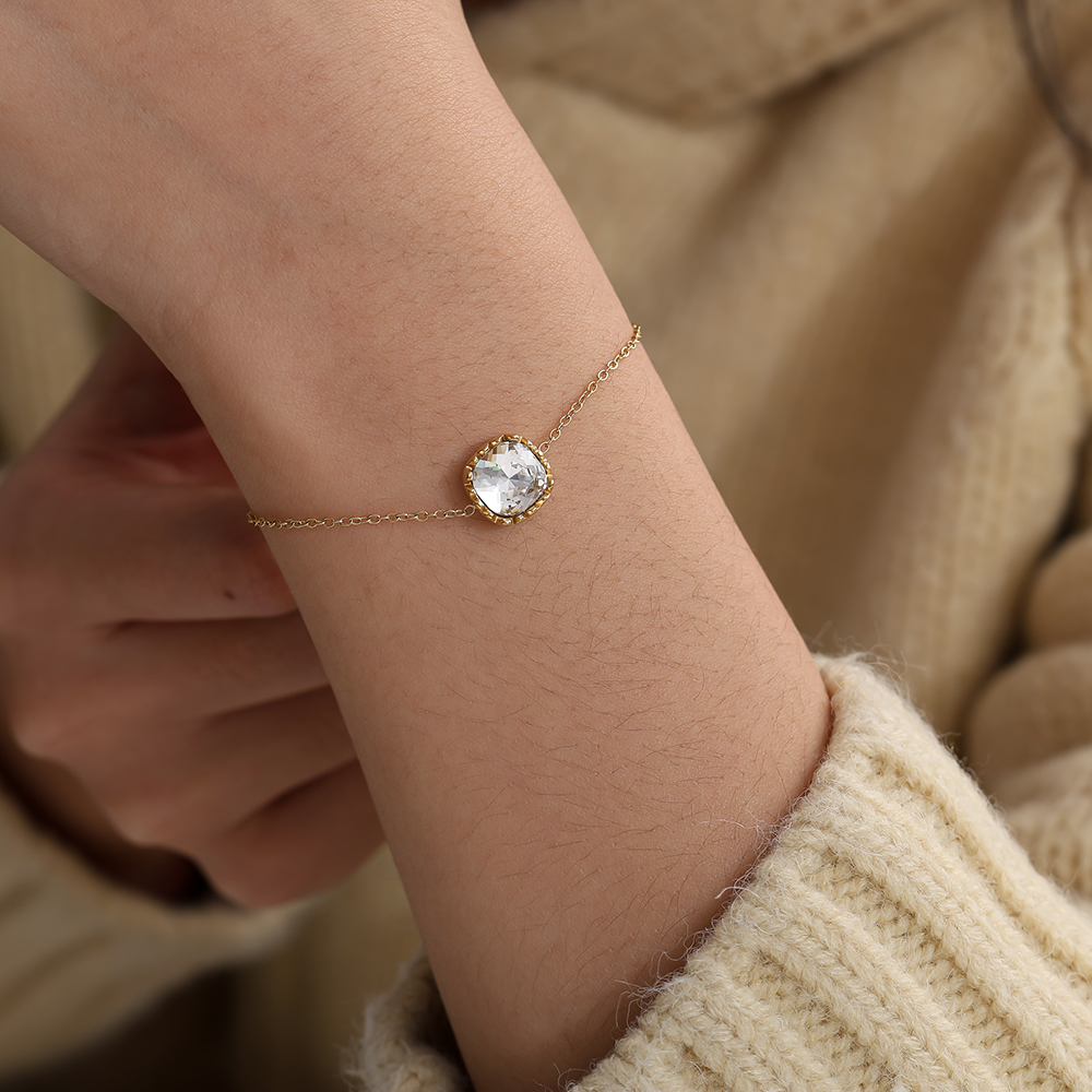 16cm square round glass stainless steel bracelet       