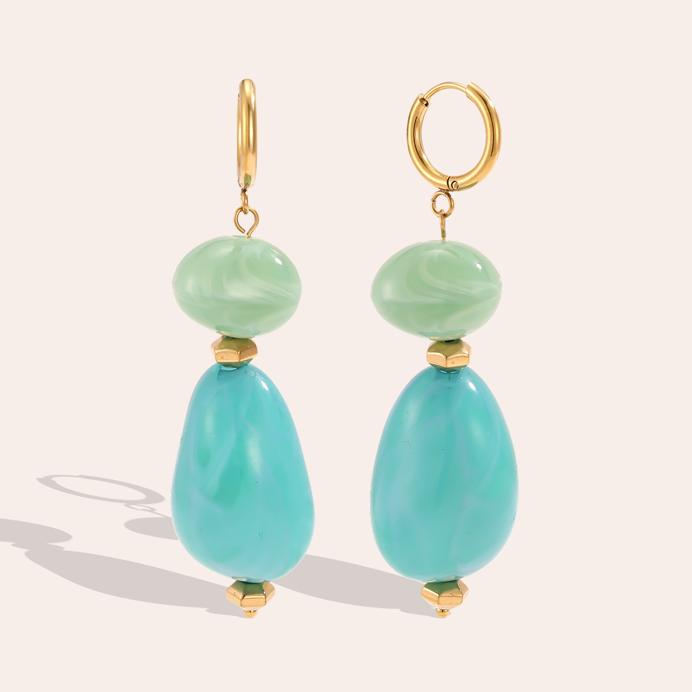 Stainless steel earrings, 18×65 mm, resin, turquoise