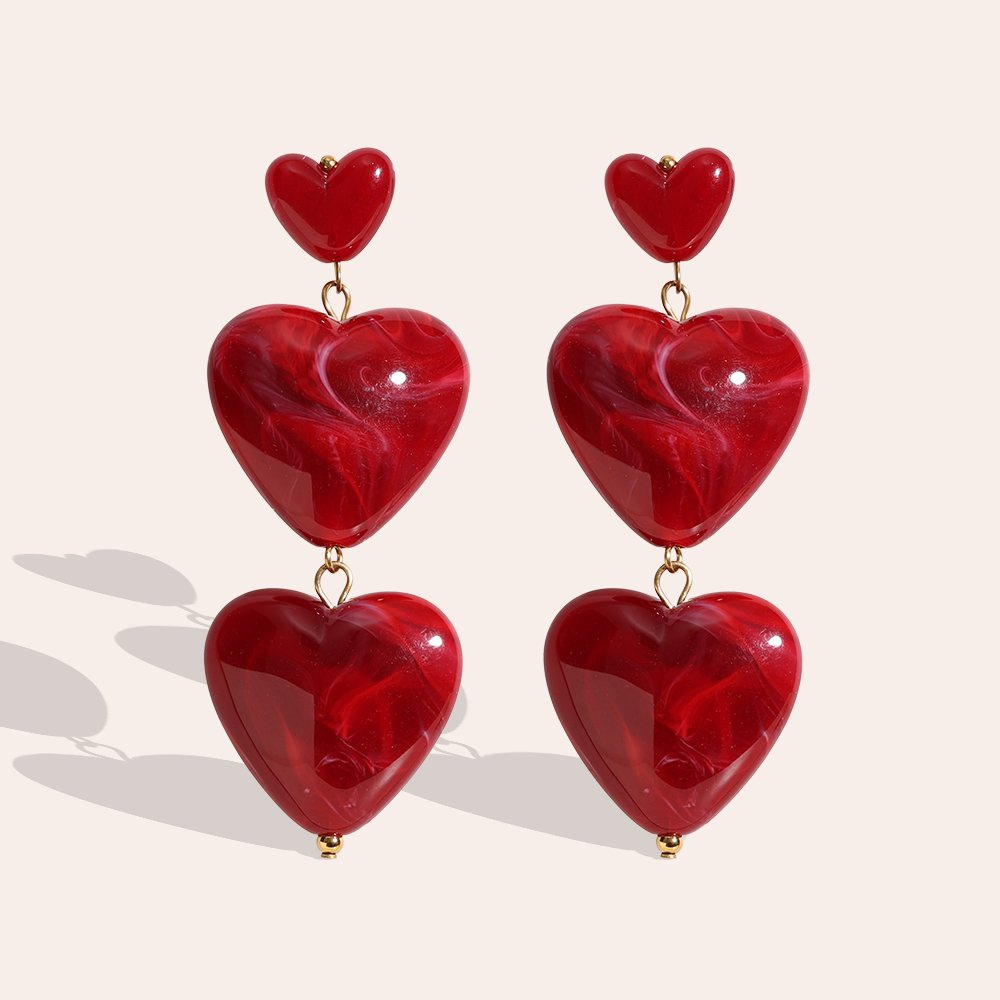 7cm Acrylic Three Hearts Stainless Steel Earrings       