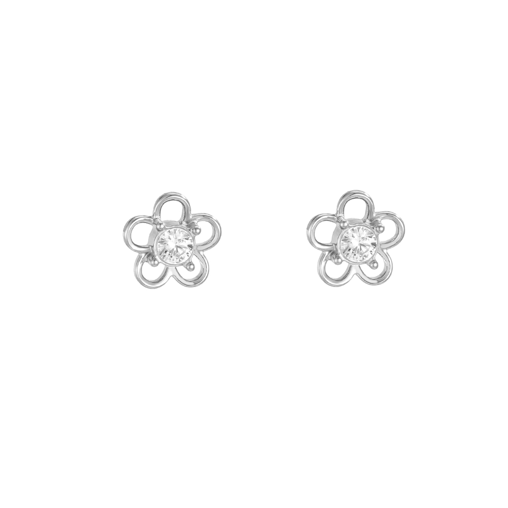 7mm simple small zirconia flower stainless steel earrings   