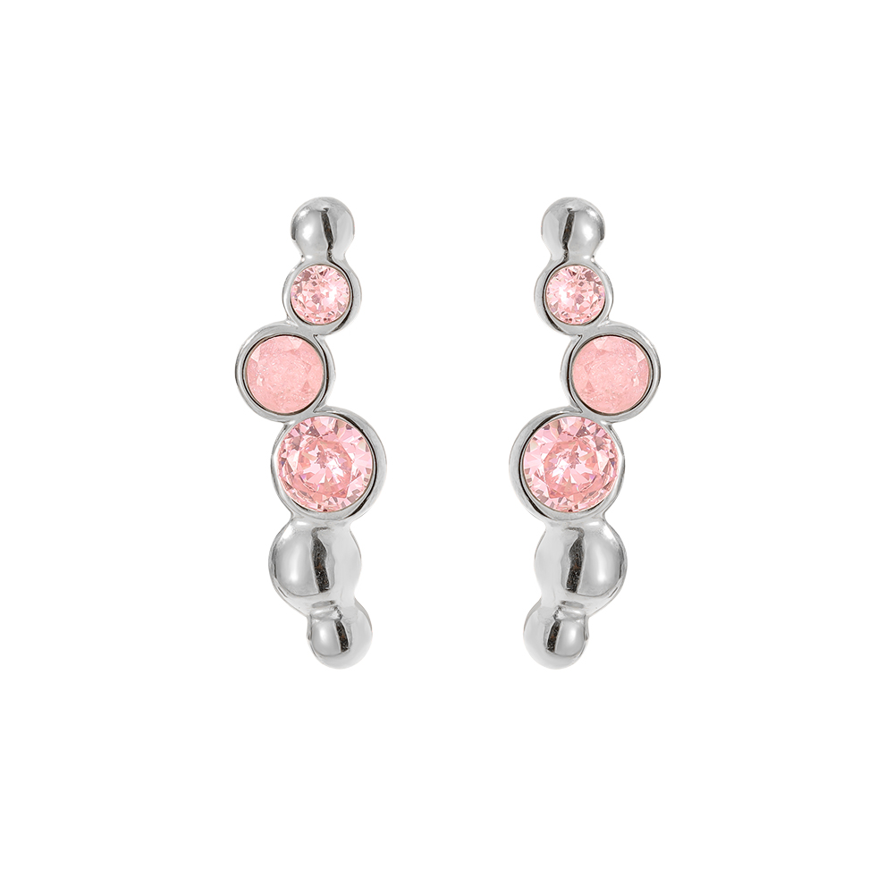 0.6*2.5cm Pink Round Diamond Stainless Steel Earrings  