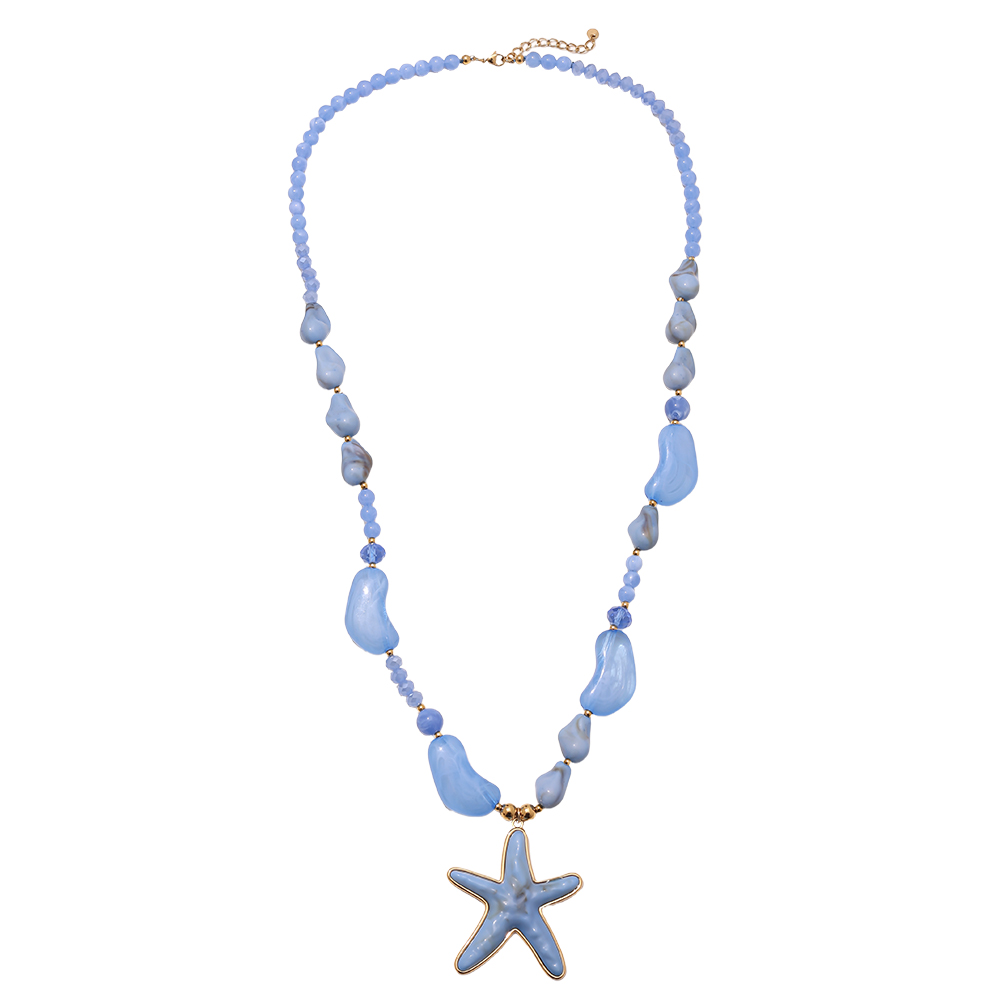 90cm resin starfish and ball stainless steel necklaces   