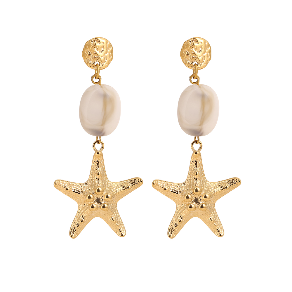 7cm large starfish and green acrylic stainless steel earrings     