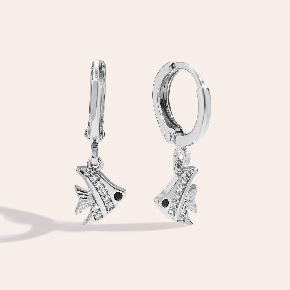 23mm Cute Fish Diamond Gold Plated Earrings