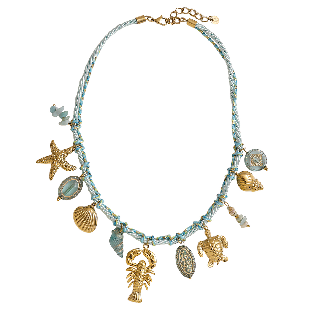 42cm blue ocean style stainless steel necklace     