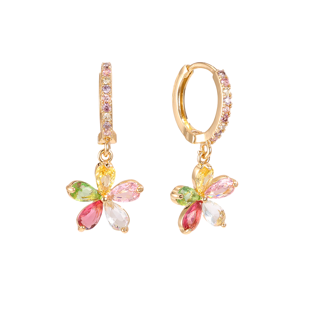 Gold-plated earrings 26mm zirconia flower  