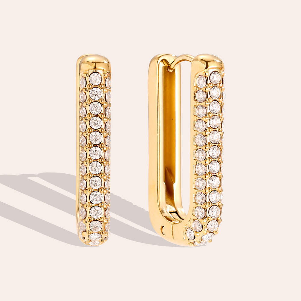 13*24mm Diamond Oval Hoop Stainless Steel Earrings     