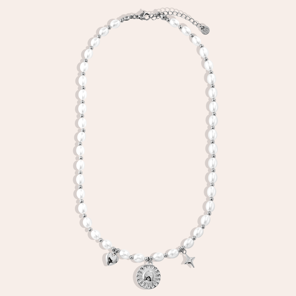 Stainless steel necklace 40cm Pearl Chain With Charms