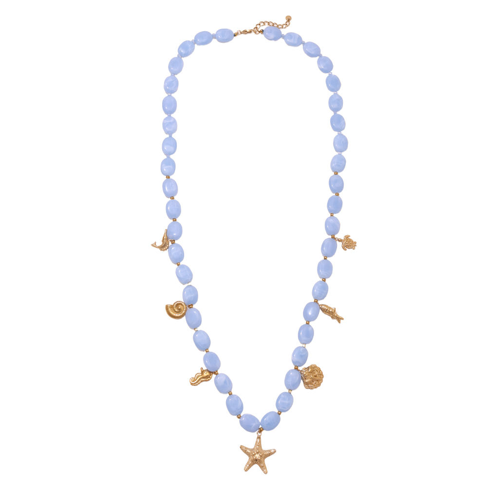 94cm acrylic ball and golden marine life stainless steel necklaces   