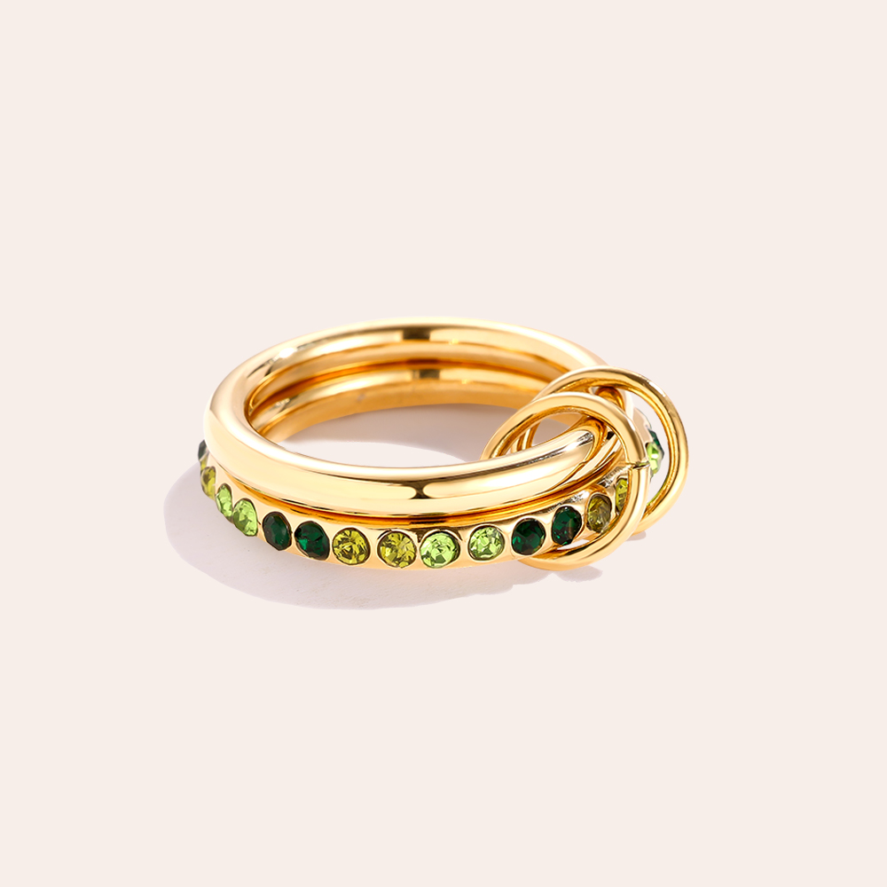 Two Layer Green Colour Gradient Diamond Stainless Steel Ring     Two Layer Green Colour Gradient Diamond Stainless Steel Ring
