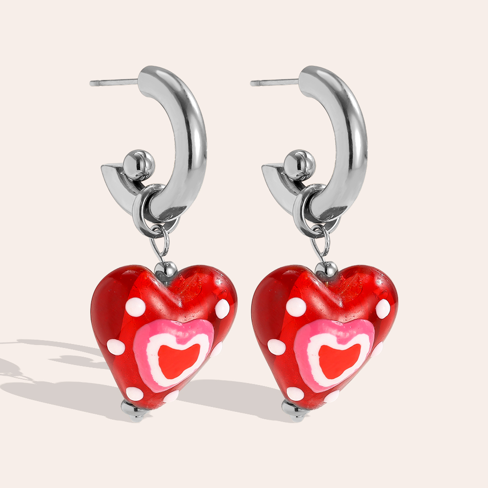 4.5*2cm Red Acrylic Heart Stainless Steel Earrings        