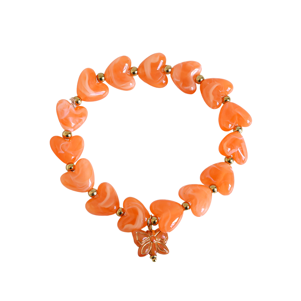 20cm Elastic Acrylic Heart Chian With Pendant Stainless Steel Bracelet      