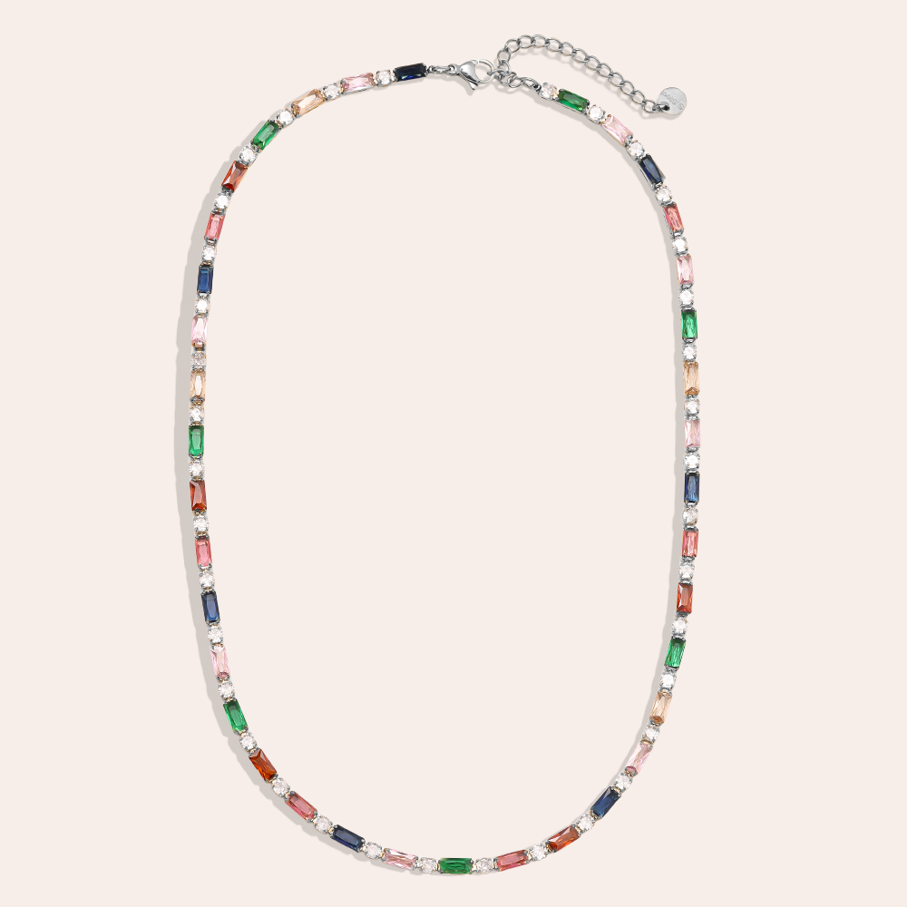 40cm Multi Colour Diamond Stainless Steel Necklace   