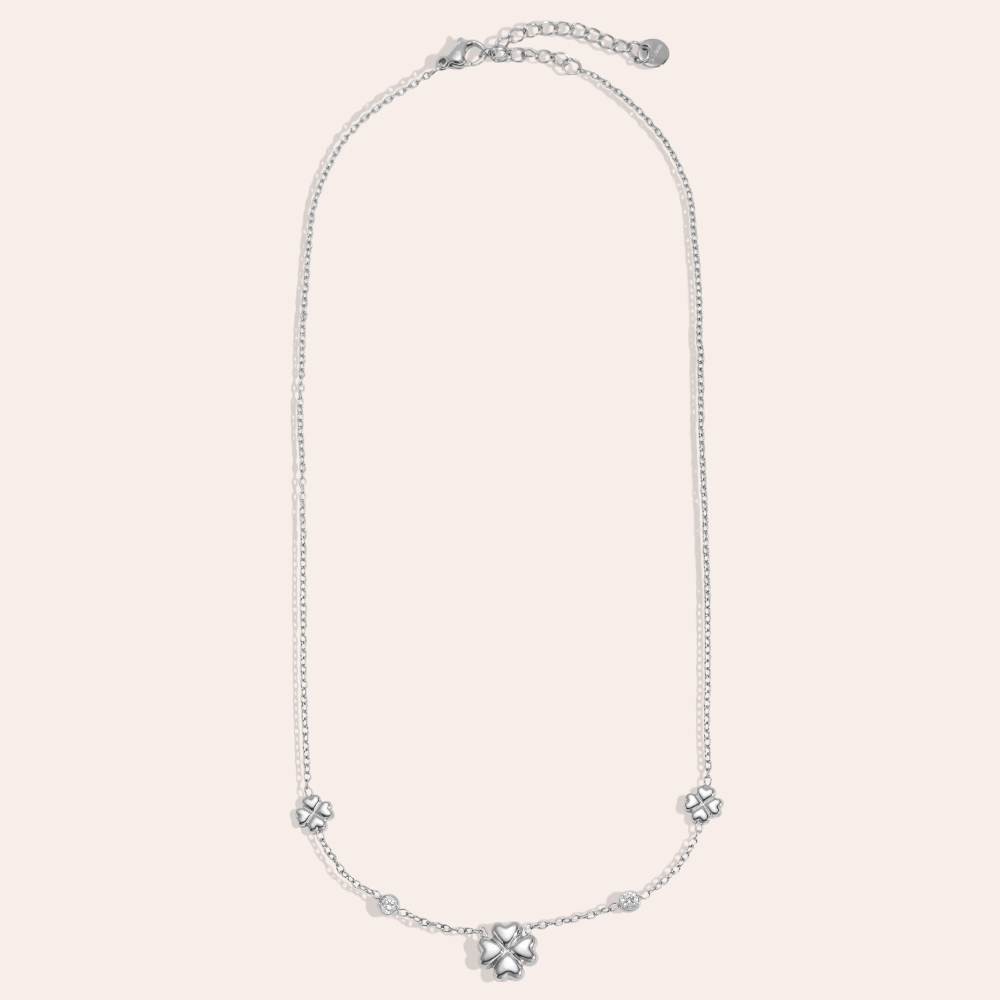 Stainless steel necklace 41cm cloverleaf with zirconia dots