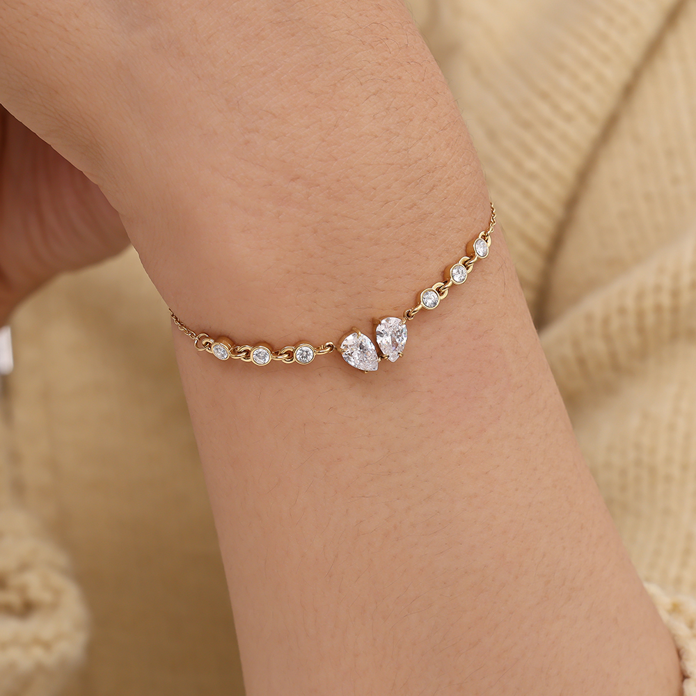 16cm Fancy Sparkling Diamond stainless steel bracelet     