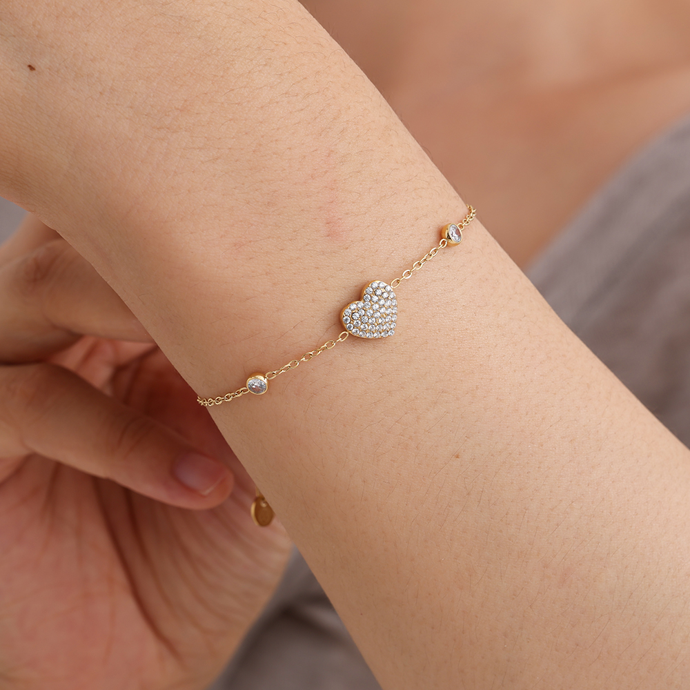 Stainless steel bracelet 17cm Classic Diamond Heart