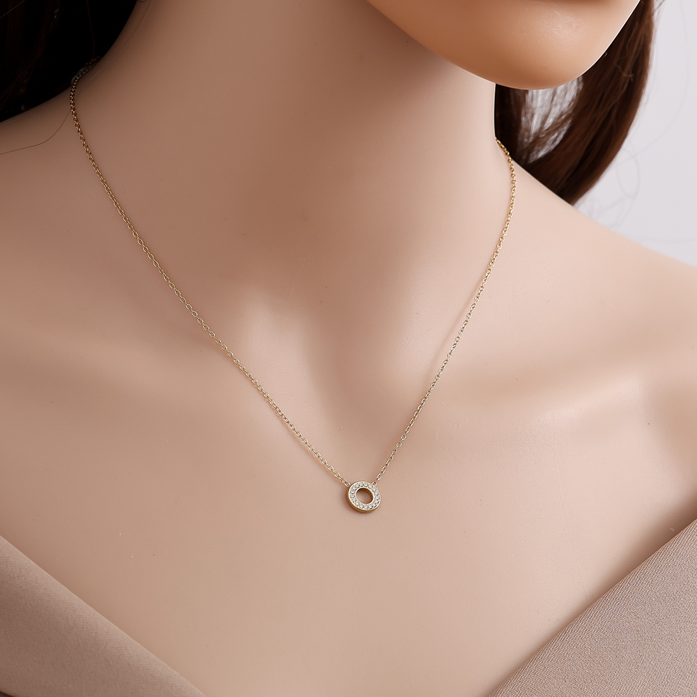 40cm zirconia circle stainless steel necklace     