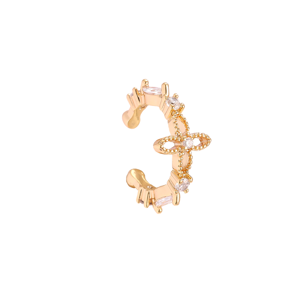 Gold-plated ear cuffs 15mm zirconia singular cloverleaf  