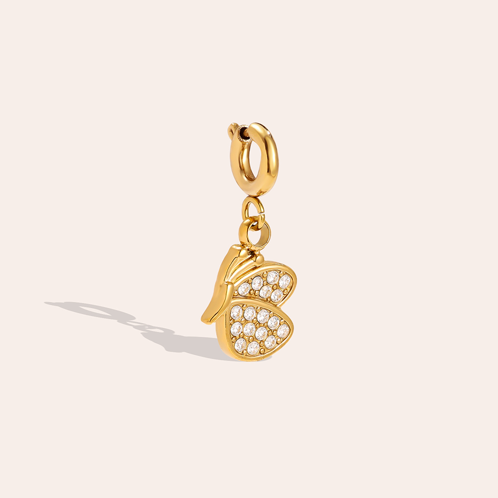 29mm half zirconia butterfly with spring clasp stainless steel pendant  