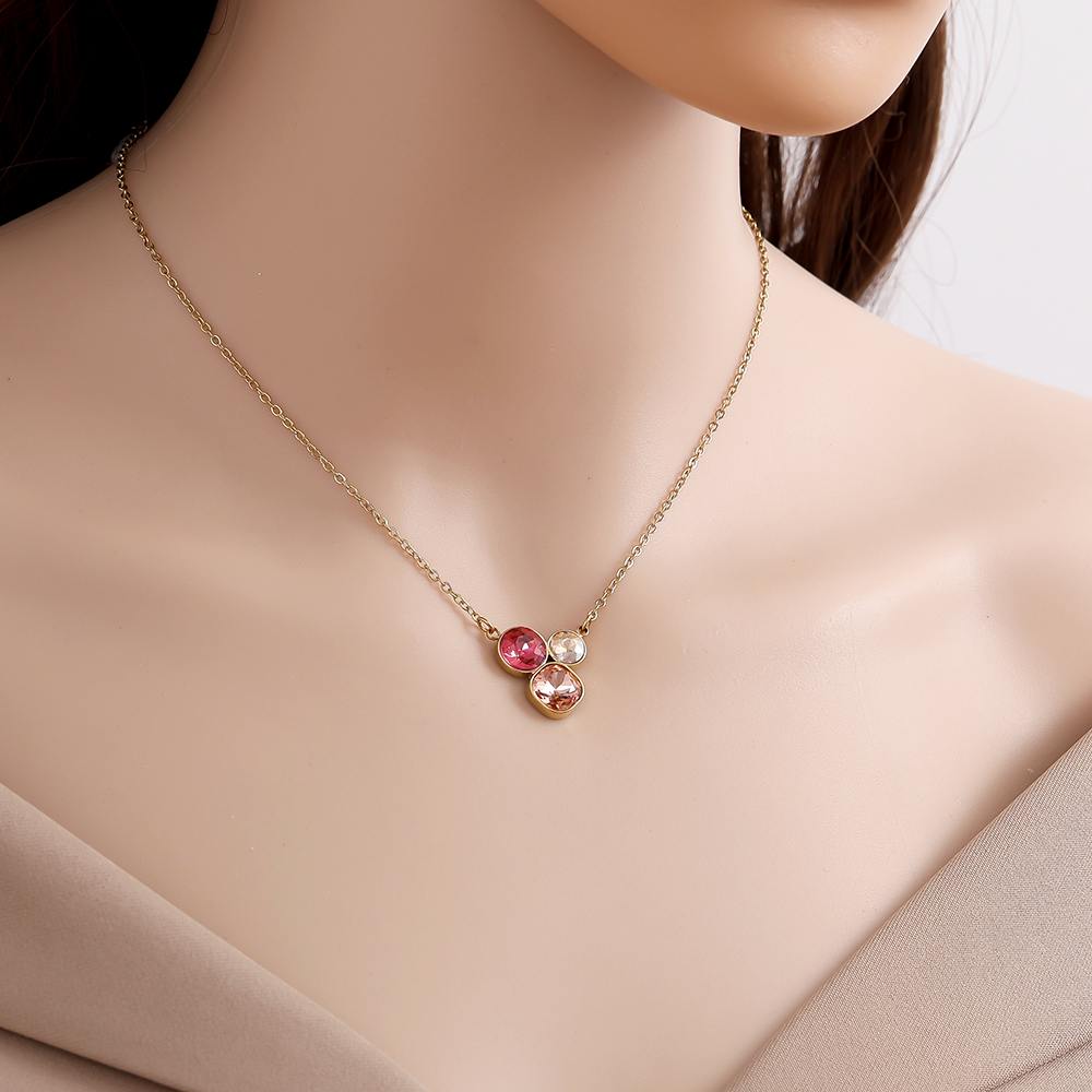 40cm pink glass collection stainless steel necklace   