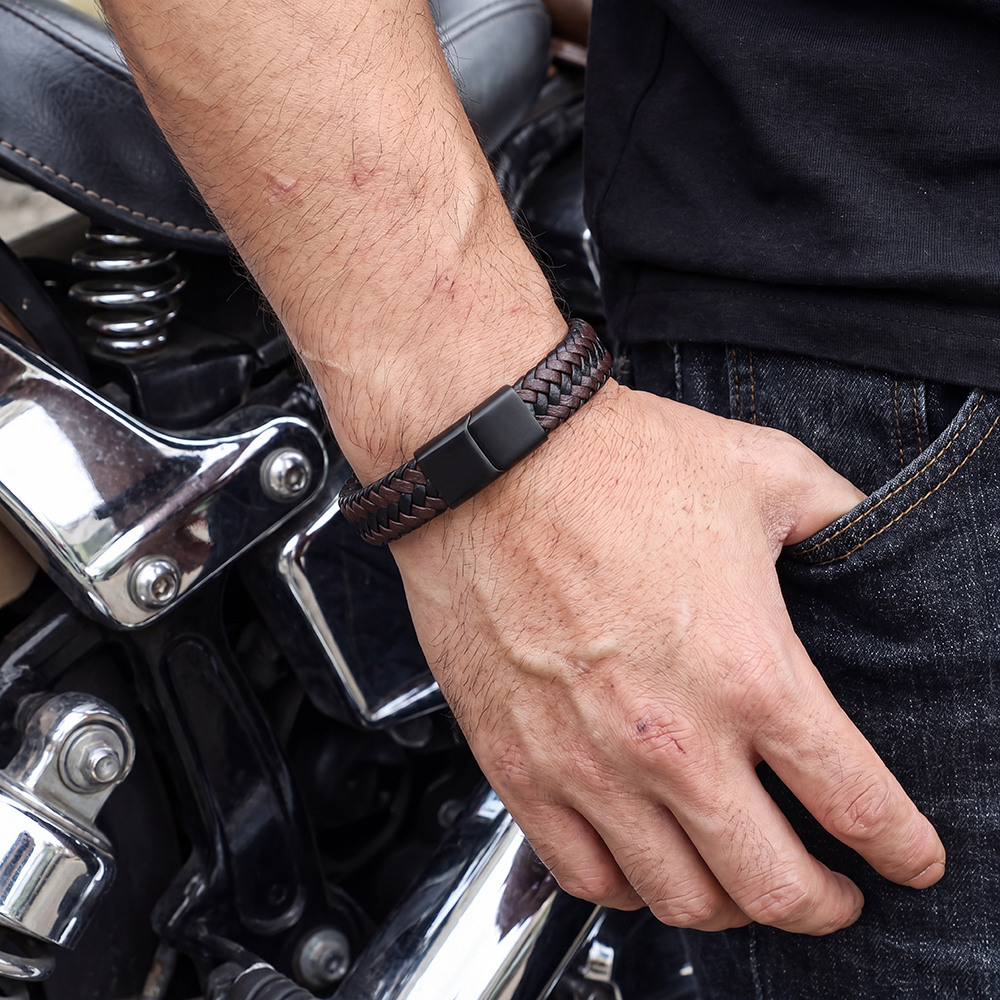  Stainless steel bracelet with a woven PU finish