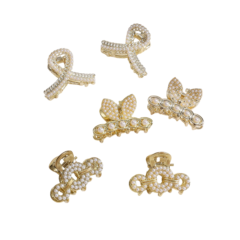 3cm 6 pcs. Small pearl bow hair clip set
