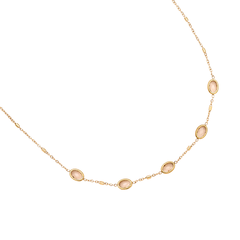 40cm Small Oval Glass Stainless Steel Necklace      40cm Small Oval Glass Stainless Steel Necklace