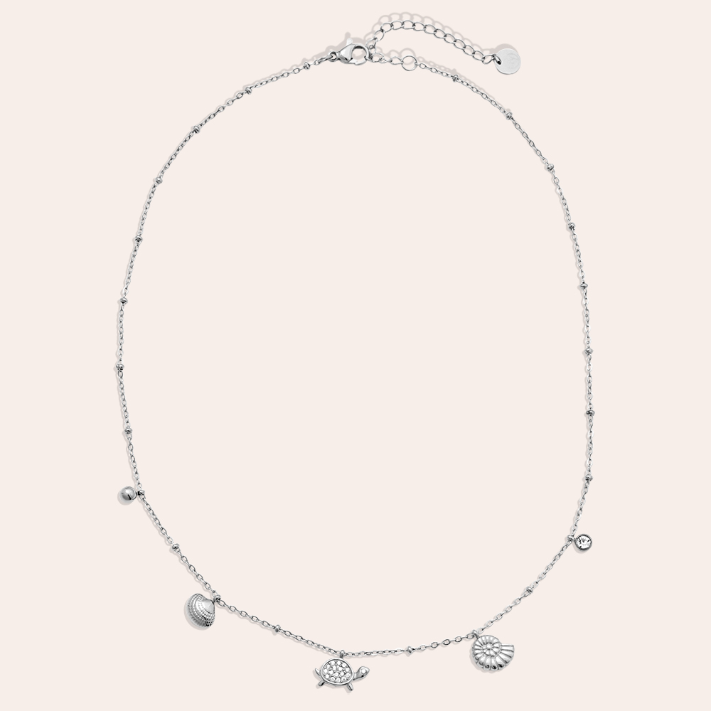 40cm rhinestone turtle and small shell stainless steel necklace 