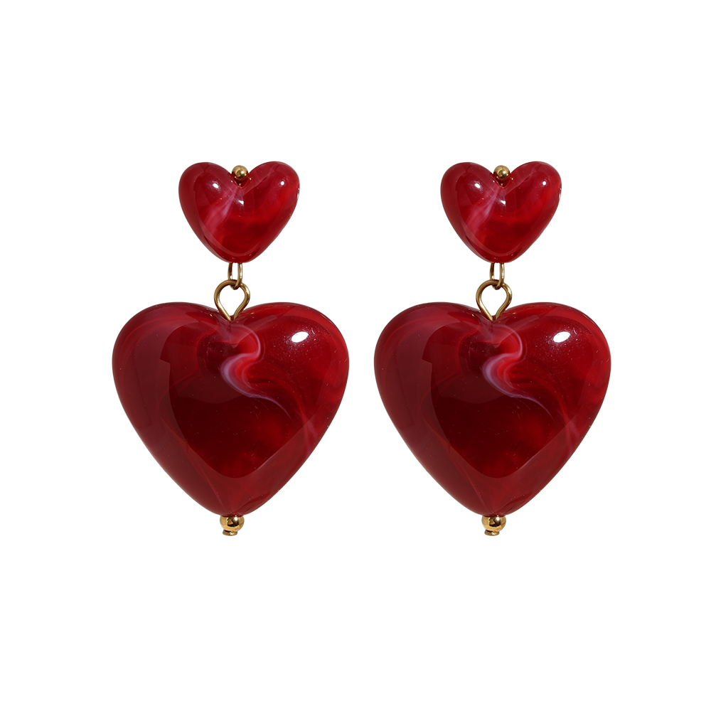 45mm Acrylic Two Hearts Stainless Steel Earrings      