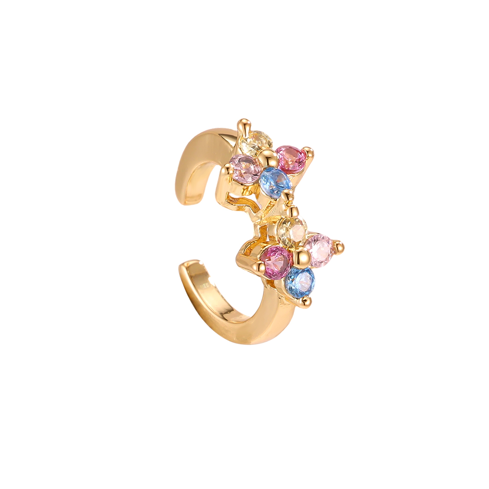 Gold-plated ear cuffs 15mm zirconia double cloverleaf 