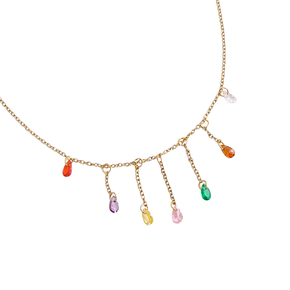 40cm colourful zirconia drop stainless steel necklace 