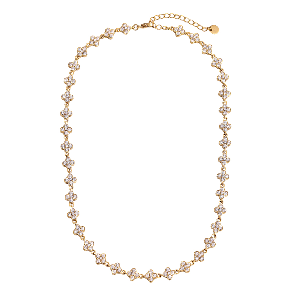 38cm zirconia cloverleaf stainless steel necklace