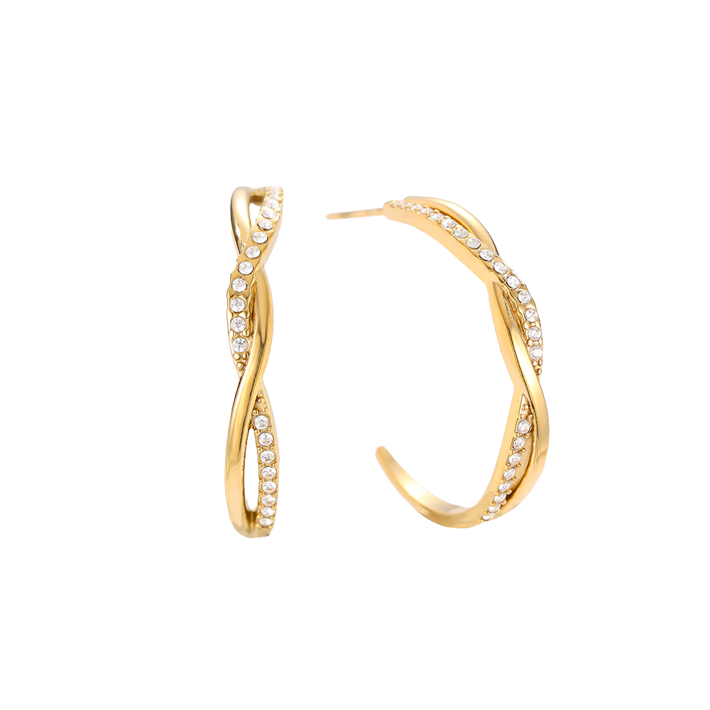 2.5cm Elegant Twist Diamond Hoop Stainless Steel Earrings      