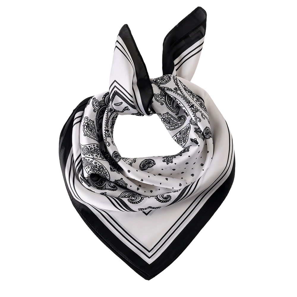 68*68cm Black and white paisley pattern scarf