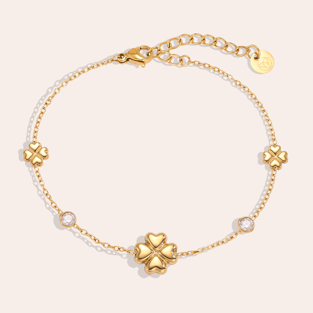 Stainless steel bracelet 16.5cm cloverleaf with zirconia dots