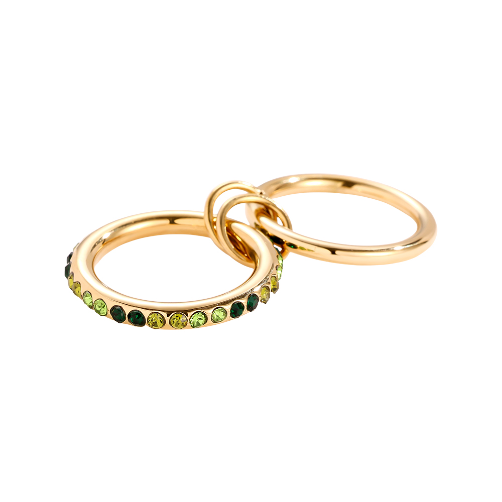 Two Layer Green Colour Gradient Diamond Stainless Steel Ring    