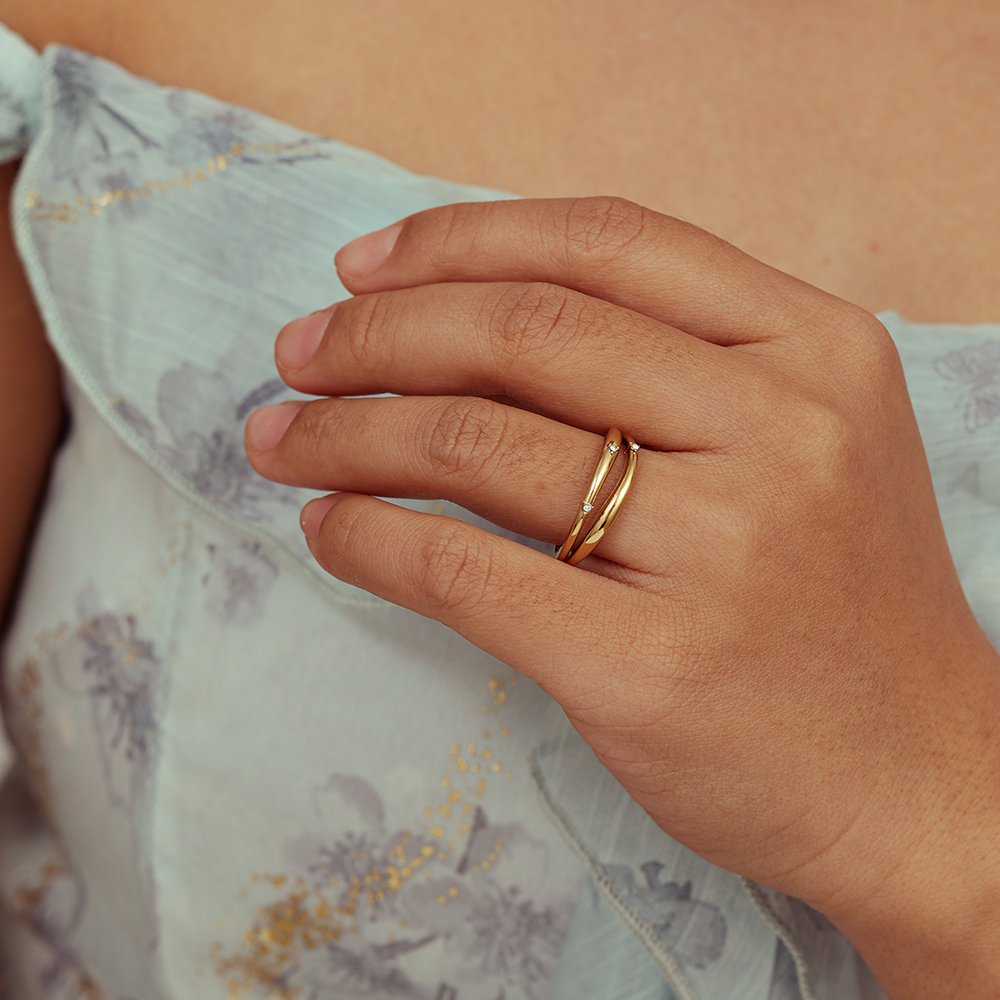 Adjustable double zirconia stainless steel ring    